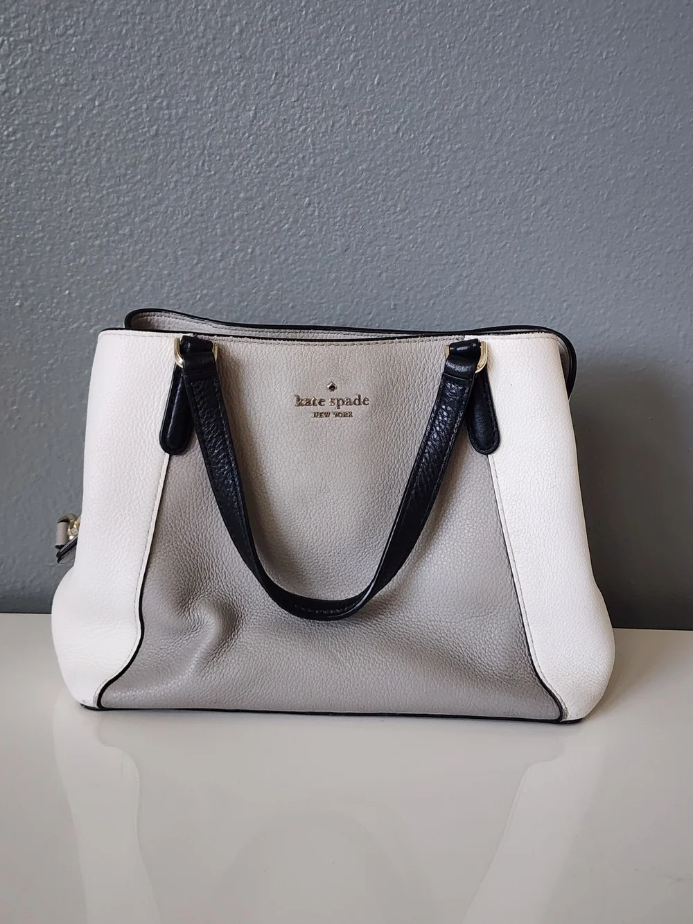 Kate Spade Jackson Medium Triple Compartment Satchel Soft Taupe Pure White Black